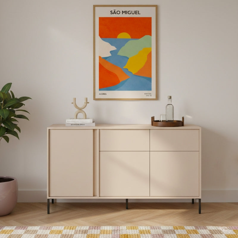 HULDA Highboard, 3 doors, 2 drawers - Beige