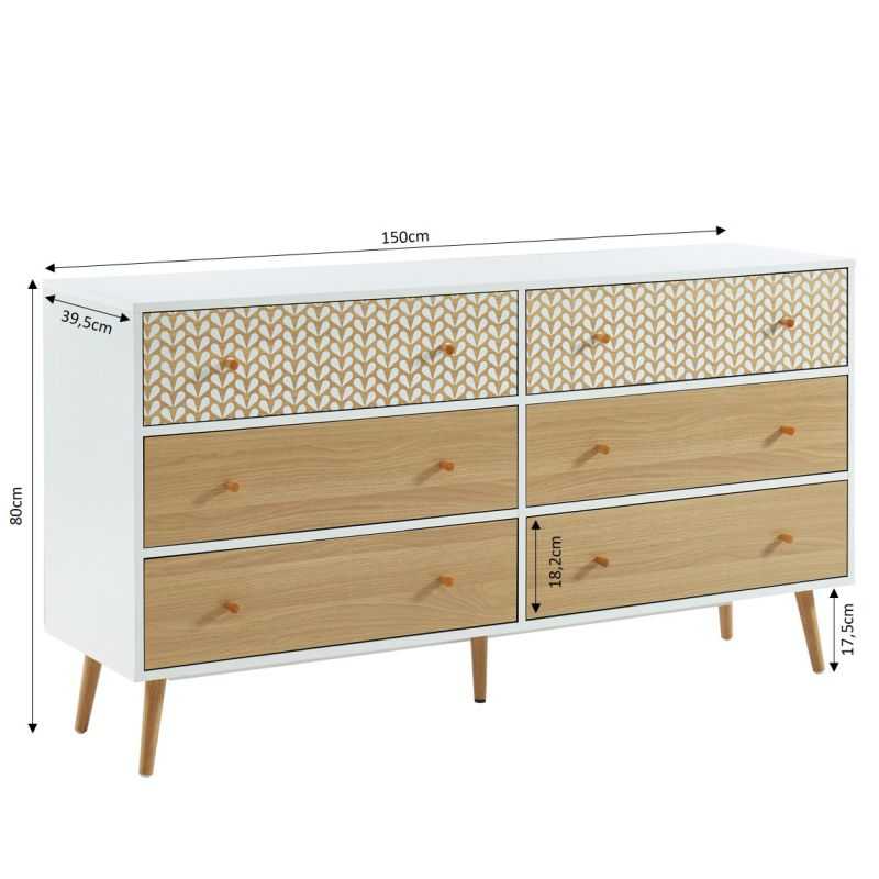 CAPUCINE Oak Effect Chest of Drawers - White