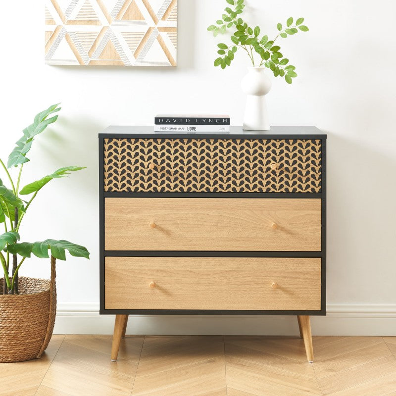 CAPUCINE Chest of Drawers Oak Effect - Black