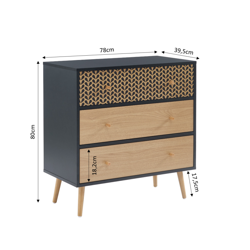 CAPUCINE Chest of Drawers Oak Effect - Black