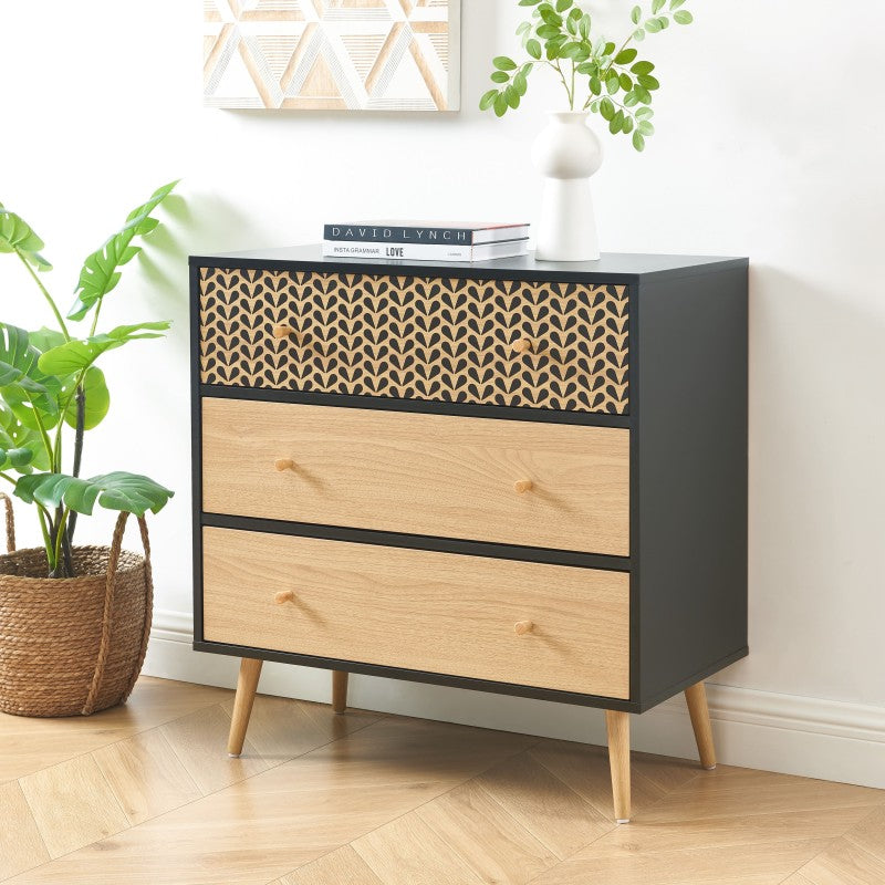 CAPUCINE Chest of Drawers Oak Effect - Black
