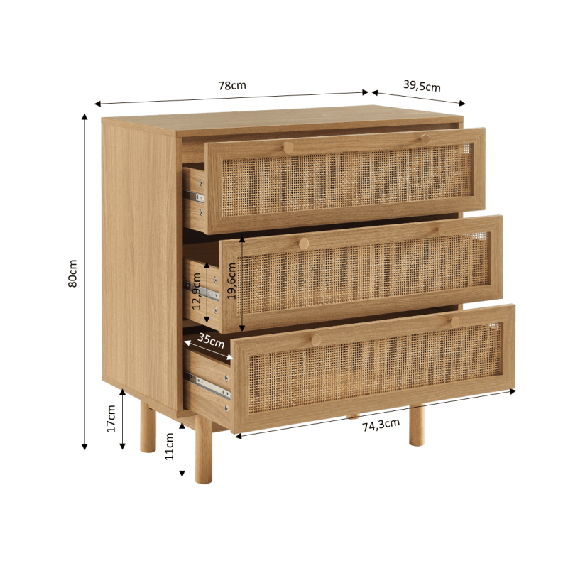 HELENA 3-Drawer Chest of Drawers 30.7" - Light wood