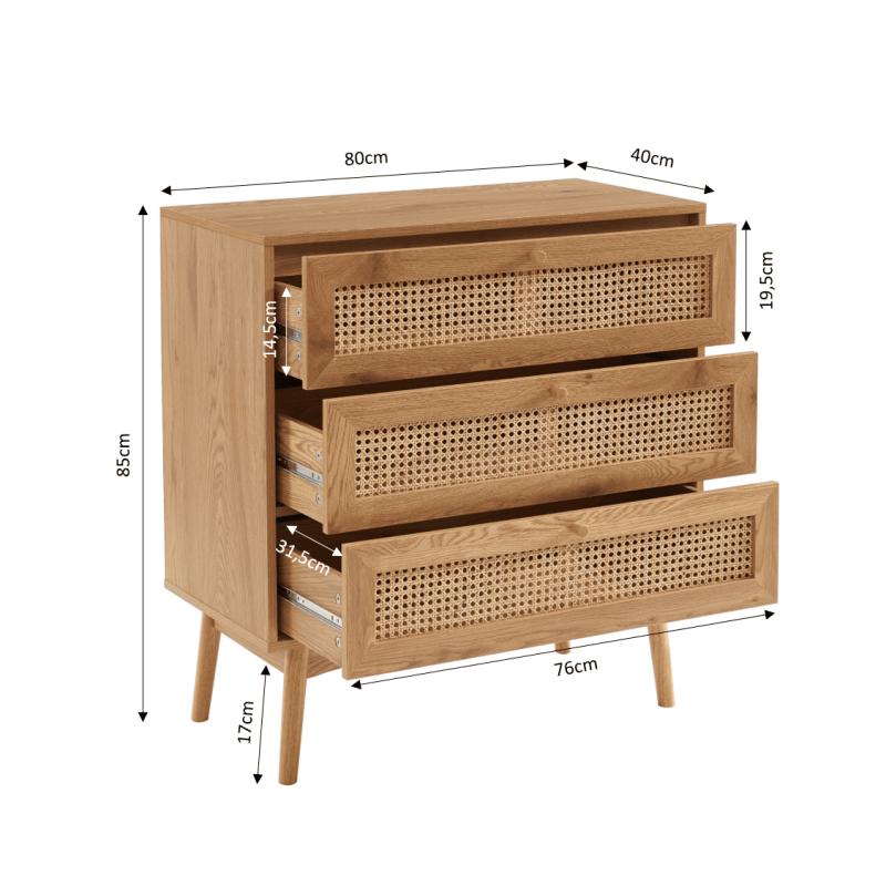 INES 3-drawers Chest of Drawers - Light wood