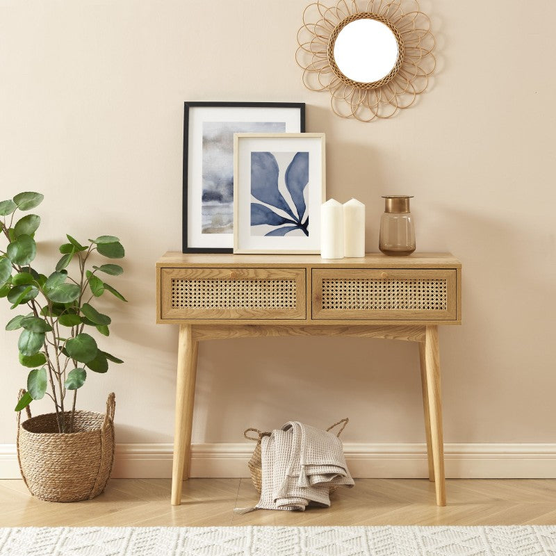 INES 2-Drawers Console Table - Light wood