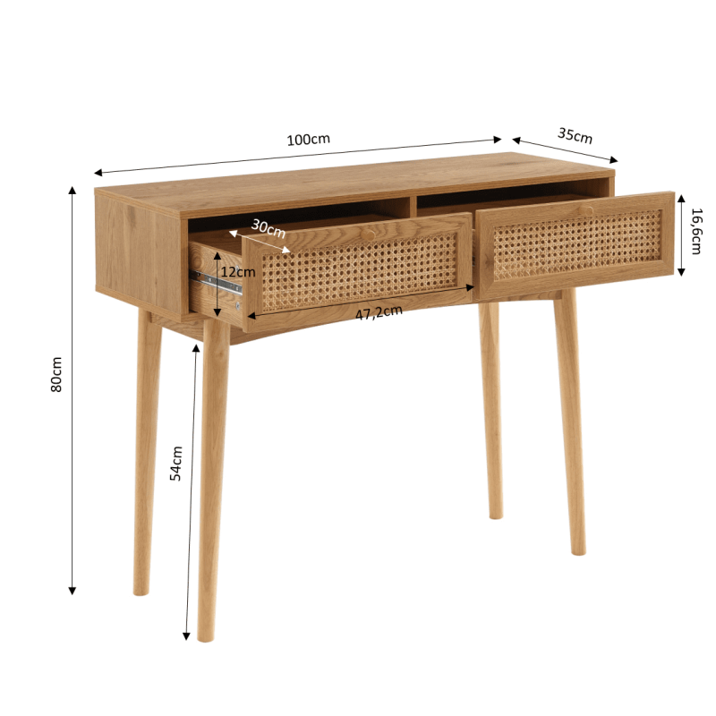 INES 2-Drawers Console Table - Light wood