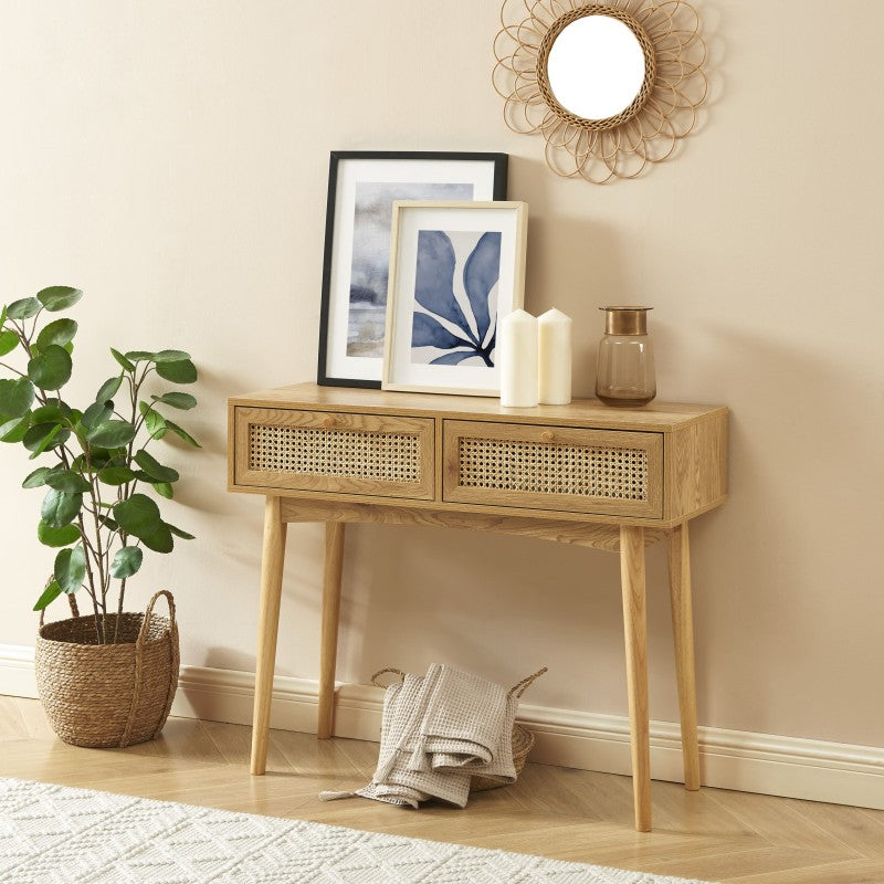 INES 2-Drawers Console Table - Light wood