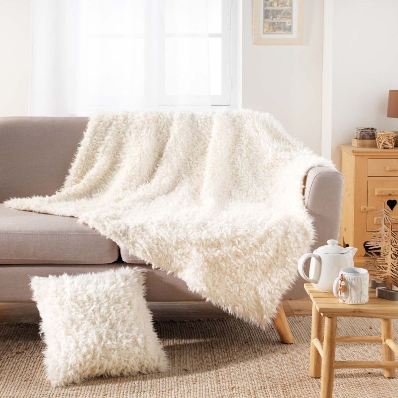 DOOD Faux Fur Square Cushion, 18"x18", removable cover - White