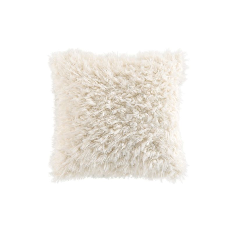 DOOD Faux Fur Square Cushion, 18"x18", removable cover - White