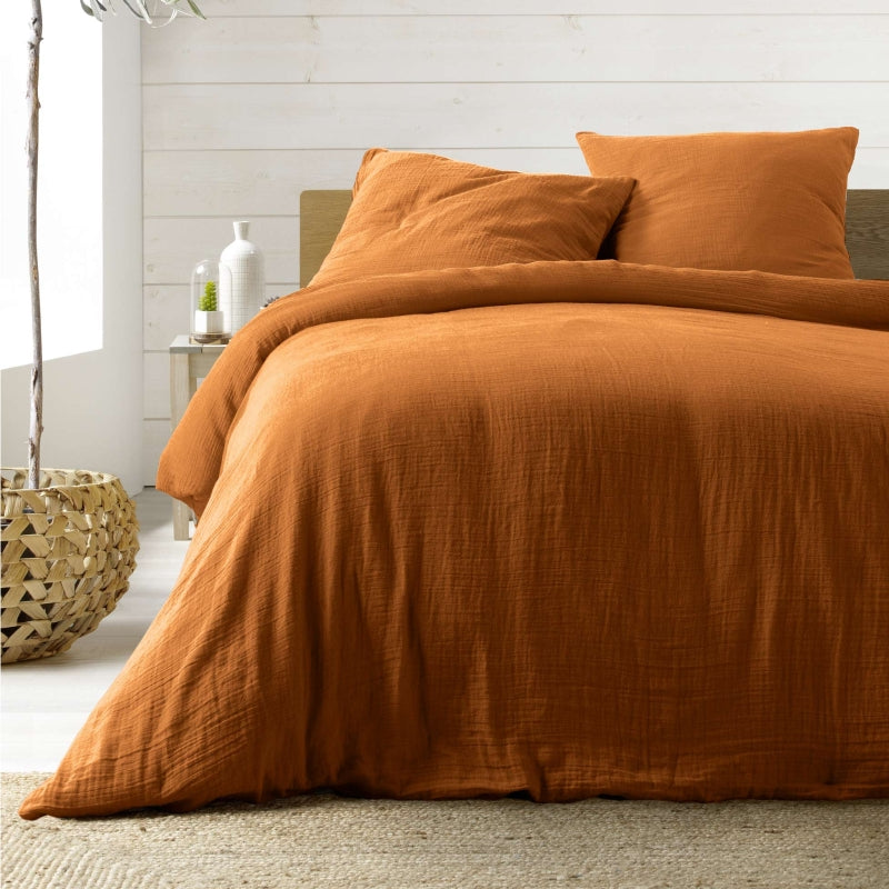 GUSTA fitted sheet in cotton gauze, 63" x 78.7" - Brown