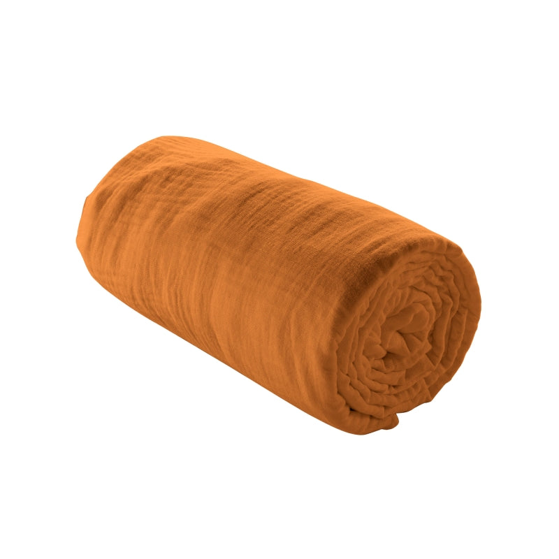 GUSTA fitted sheet in cotton gauze, 63" x 78.7" - Caramel