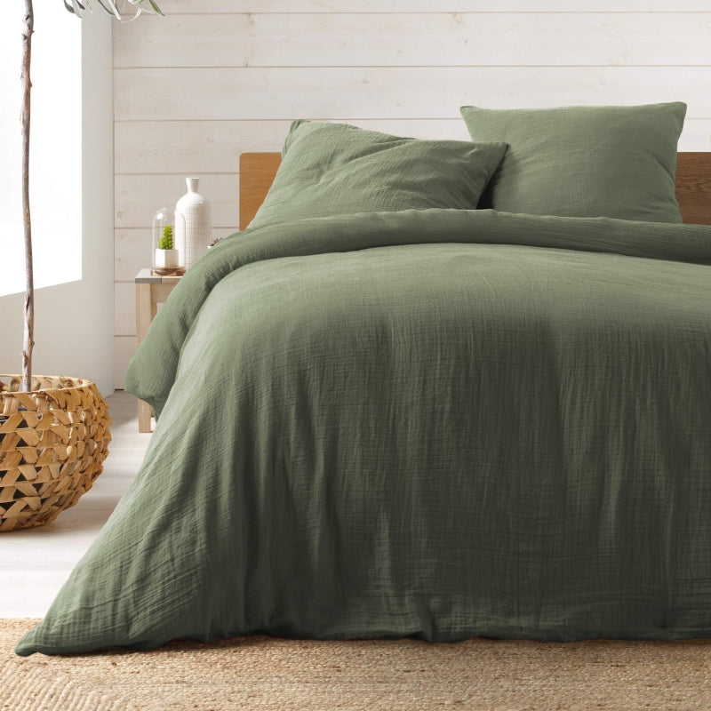 GUSTA fitted sheet in cotton gauze, 63" x 78.7" - Green