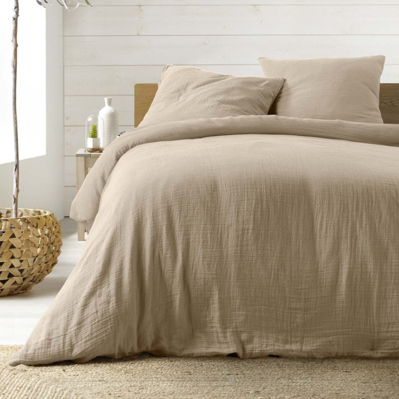 GUSTA fitted sheet in cotton gauze, 63" x 78.7" - Beige