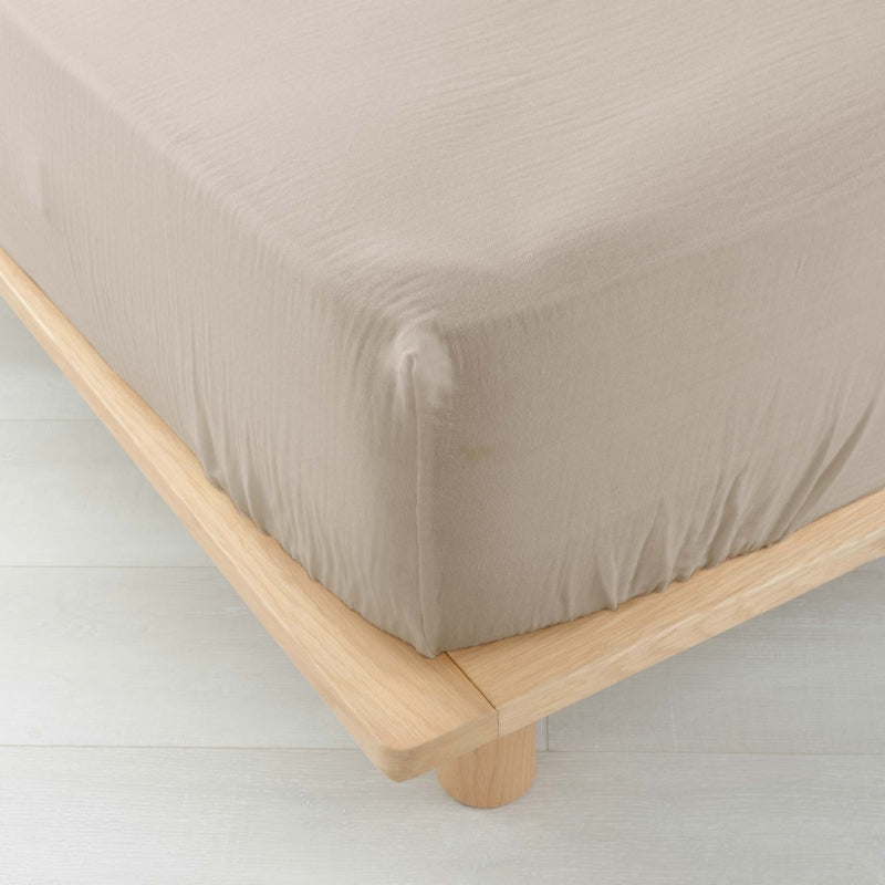 GUSTA fitted sheet in cotton gauze, 63" x 78.7" - Beige