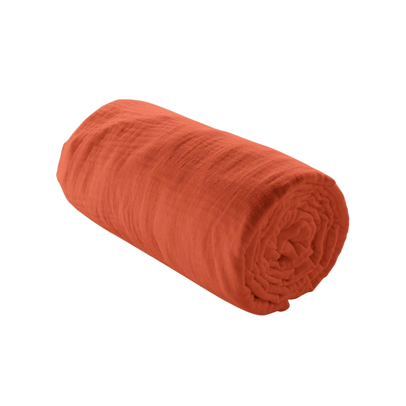 GUSTA fitted sheet in cotton gauze, 63" x 78.7" - Terracotta