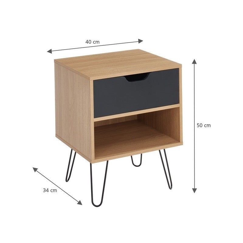 Set of 2 DUO nightstands in black and oak finish - Light wood