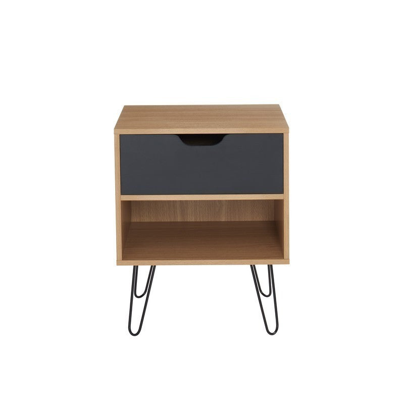 Set of 2 DUO nightstands in black and oak finish - Light wood