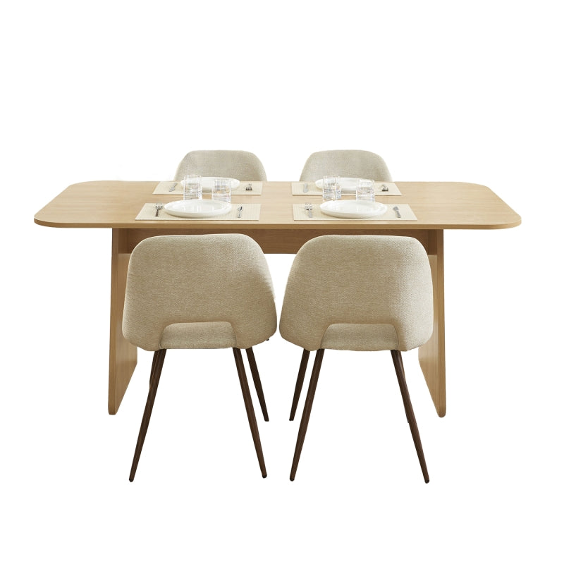 LANGO Table Set with 4 ELISABETH Chairs - Light wood/Beige