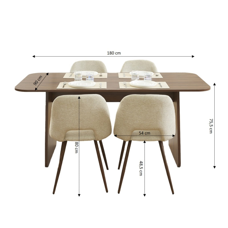 LANGO table set with 4 ELISABETH Chairs - Dark wood/Beige
