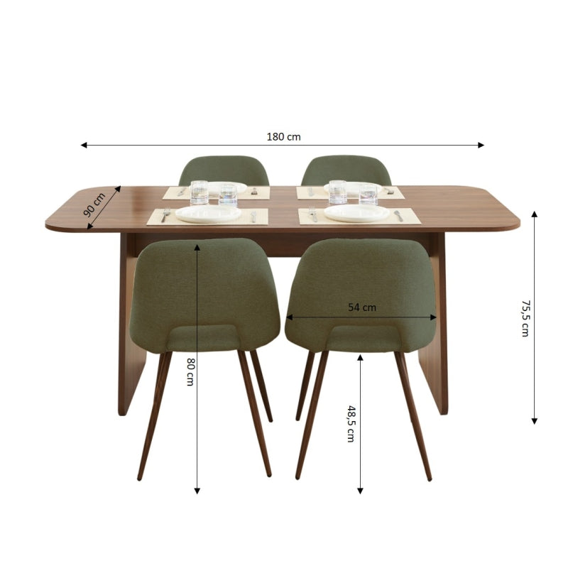 LANGO table set with 4 ELISABETH Chairs - Dark wood/Green