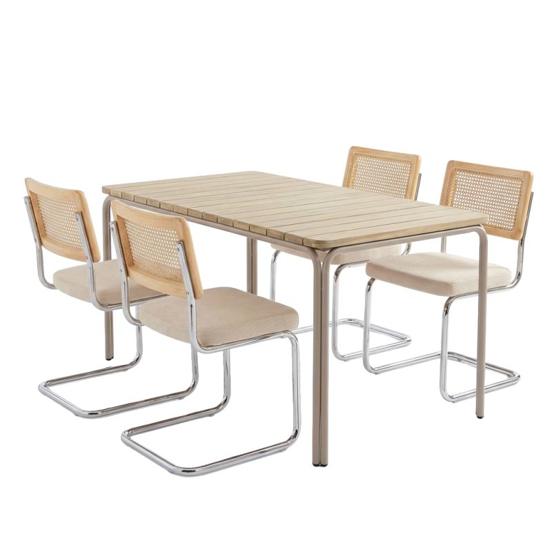 ASTI Acacia wood dining table set with 4 ELLA chairs - Wood/Beige