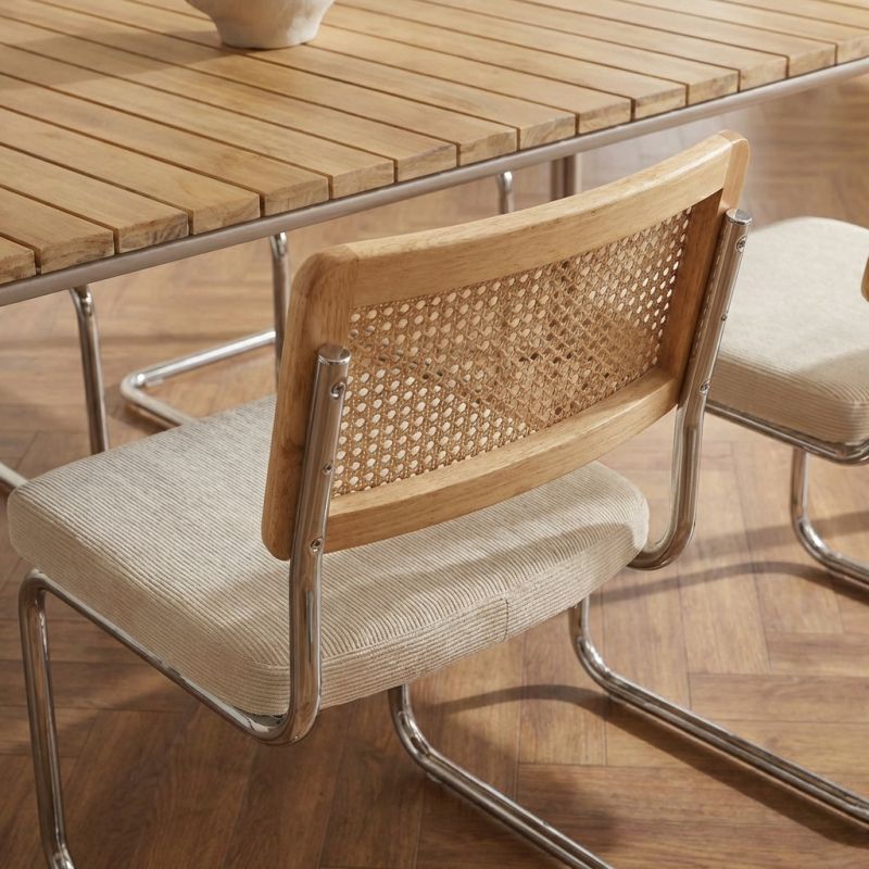 ASTI Acacia wood dining table set with 4 ELLA chairs - Wood/Beige