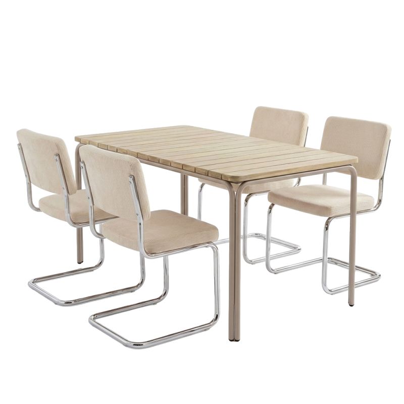 ASTI Acacia wood dining table set with 4 JACK chairs - Wood/Beige