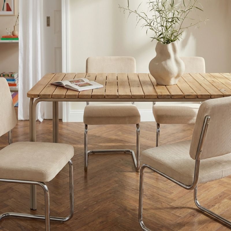 ASTI Acacia wood dining table set with 4 JACK chairs - Wood/Beige