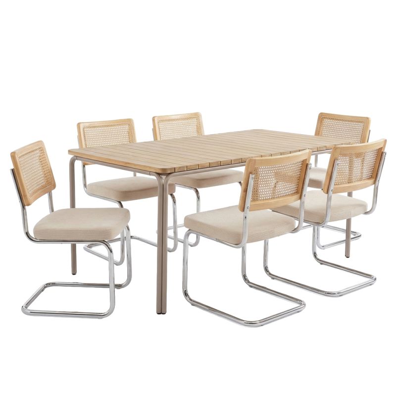 ASTI Acacia wood dining table set with 6 ELLA chairs - Wood/Beige