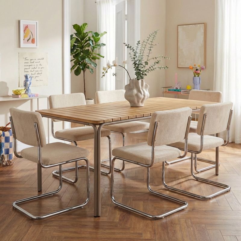 ASTI Acacia wood dining table set with 6 JACK chairs - Wood/Beige