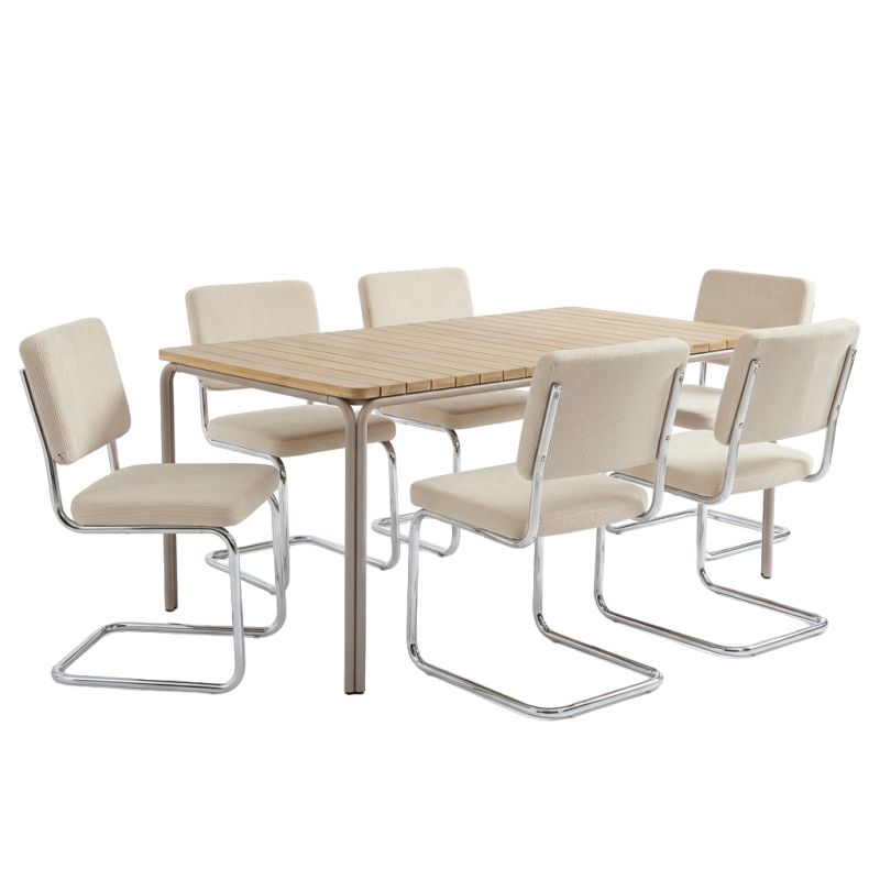 ASTI Acacia wood dining table set with 6 JACK chairs - Wood/Beige