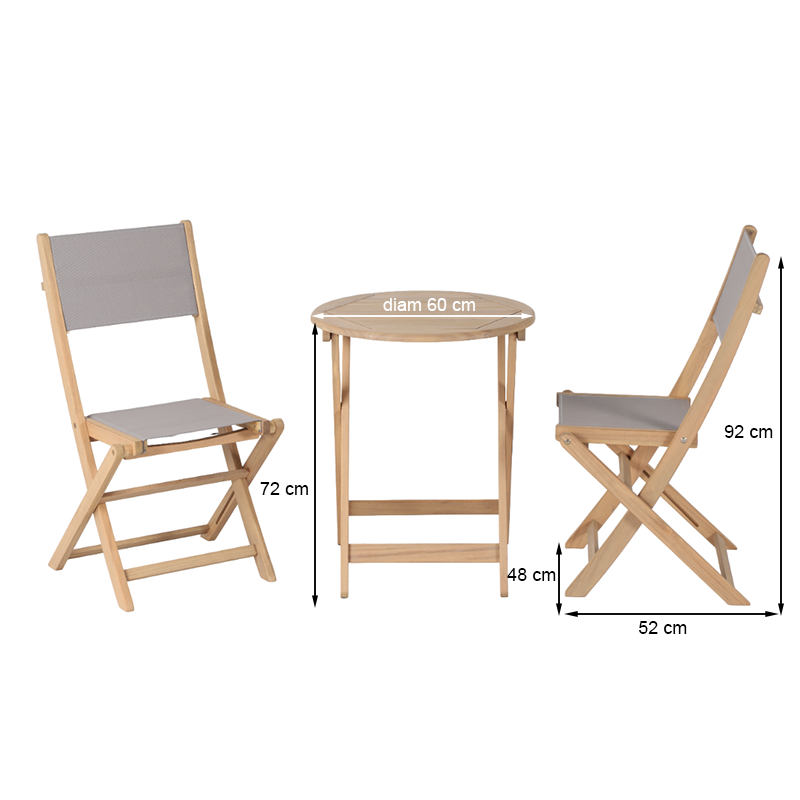 RIMINI Garden Table and 2-Chair Set - Gray