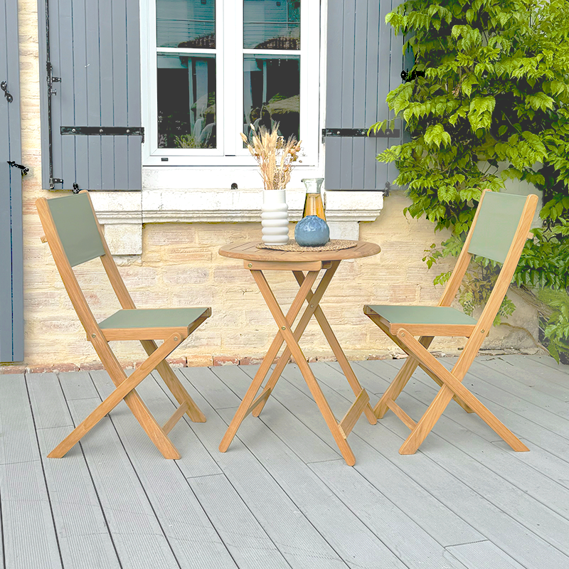 SAFARI Teak Garden Table with 2-Chair Set - Green