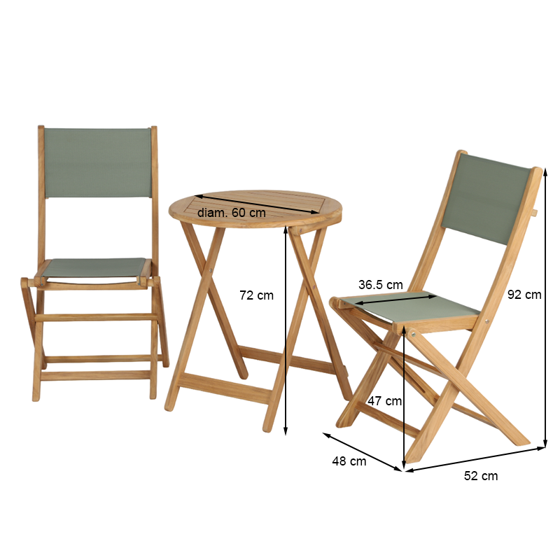 SAFARI Teak Garden Table with 2-Chair Set - Green