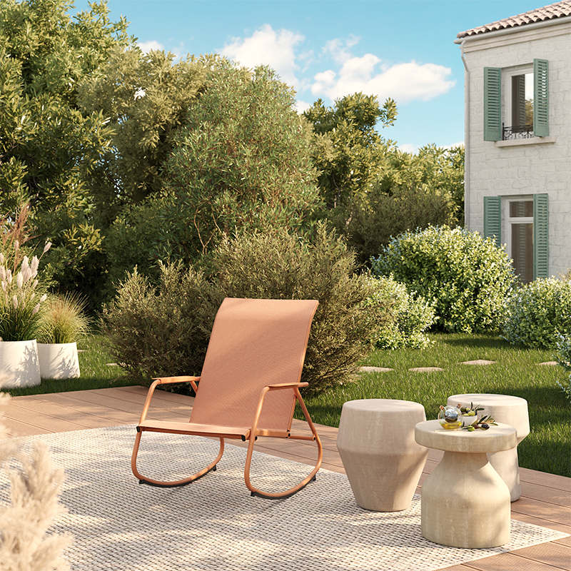PANTONE® Steel and Textilene Outdoor Rocking Chair – Terracotta