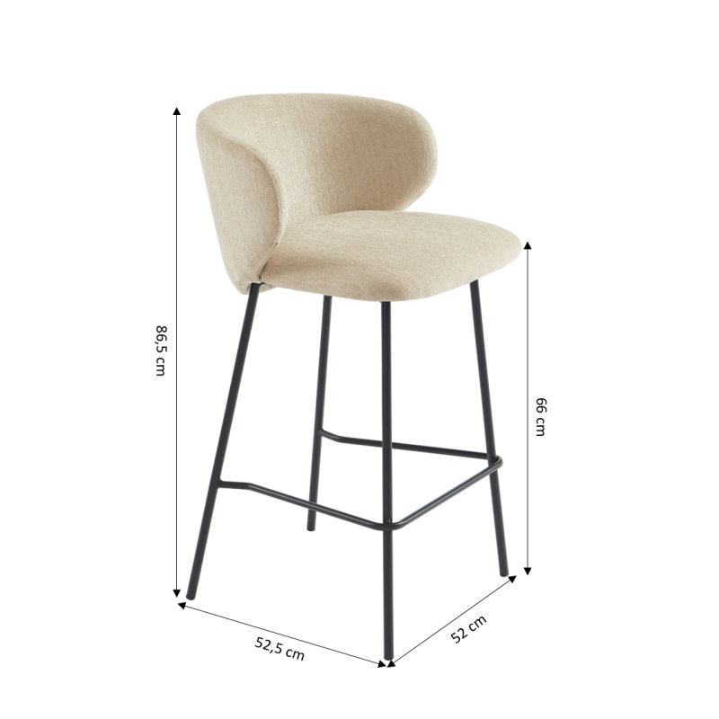 Set of 2 CASSIE bar stools in chenille fabric - White