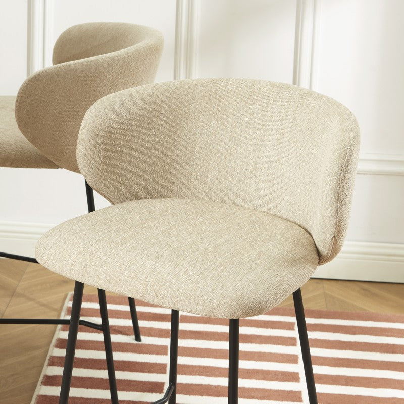 Set of 2 CASSIE bar stools in chenille fabric
