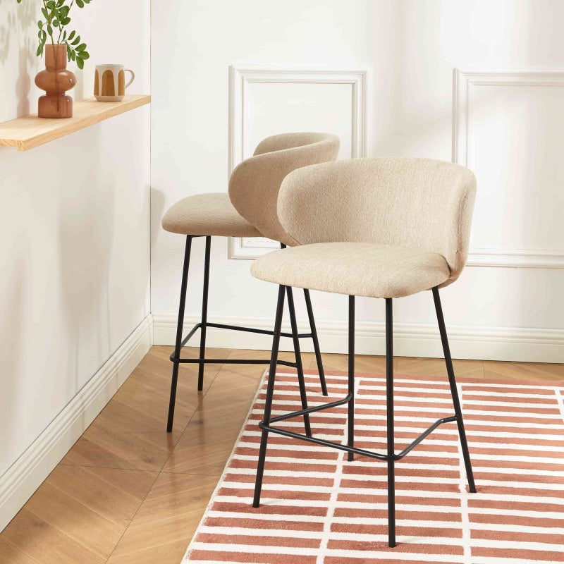 Set of 2 CASSIE bar stools in chenille fabric