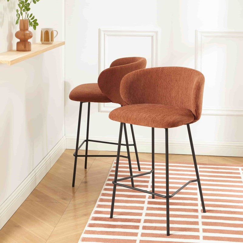 Set of 2 CASSIE bar stools in chenille fabric