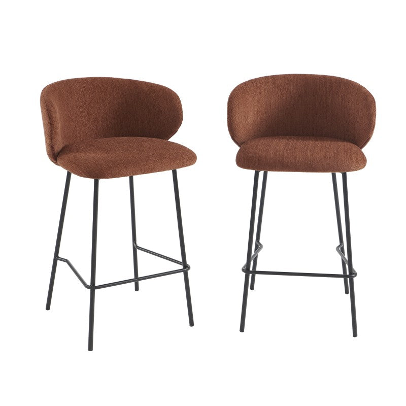 Set of 2 CASSIE bar stools in chenille fabric