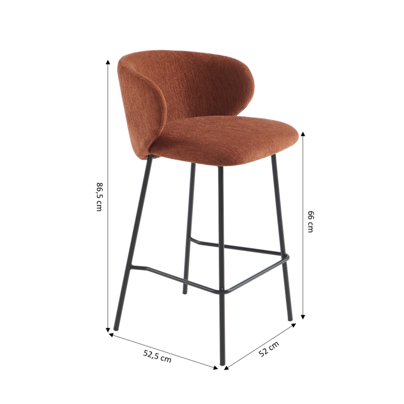 Set of 2 CASSIE bar stools in chenille fabric - White