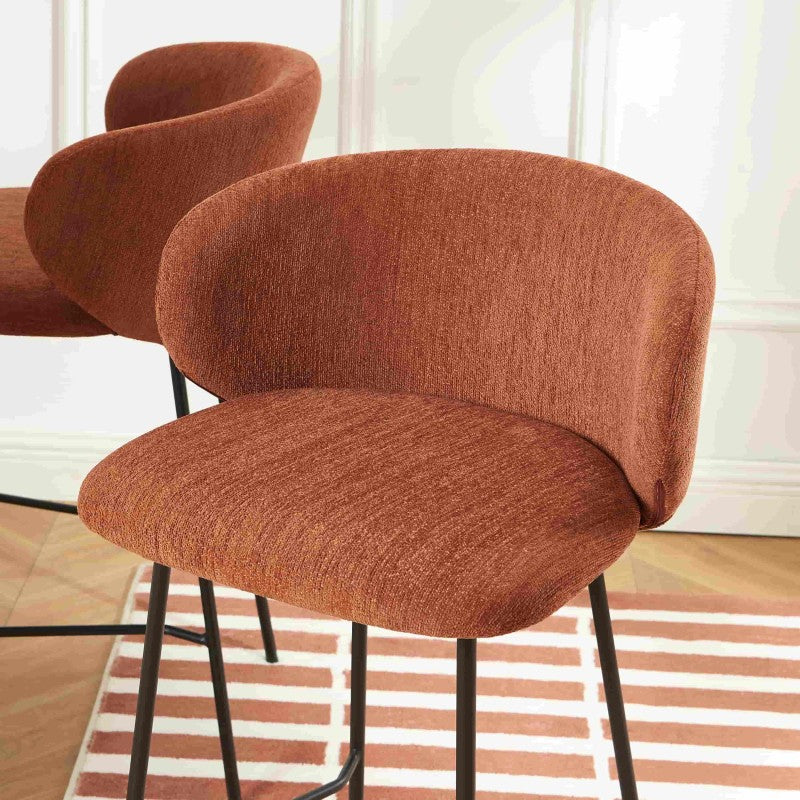 Set of 2 CASSIE bar stools in chenille fabric