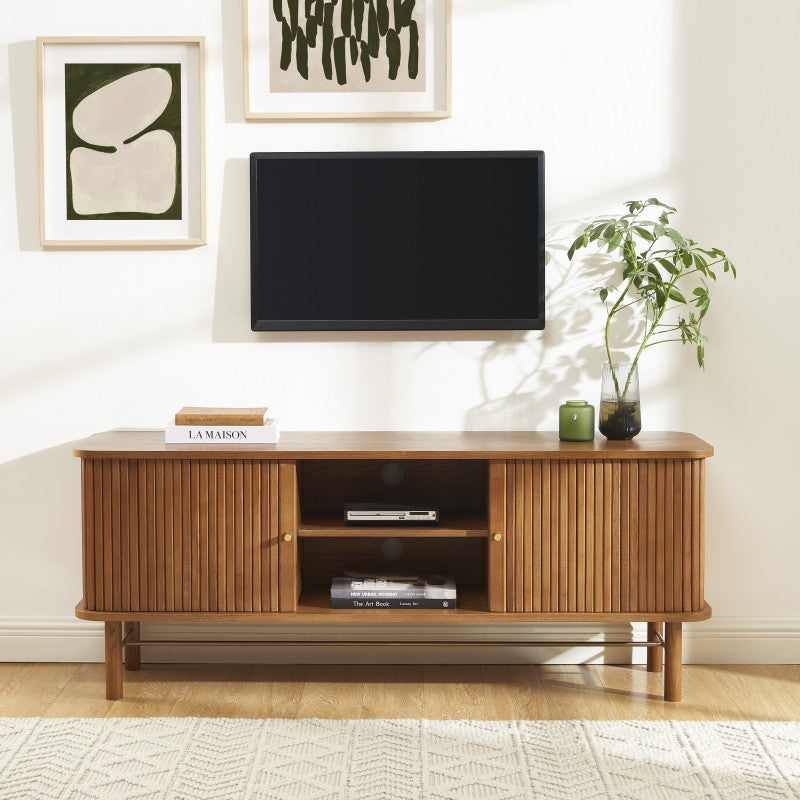 ERNEST Ash Veneer TV Stand with Tambour Doors - Dark wood