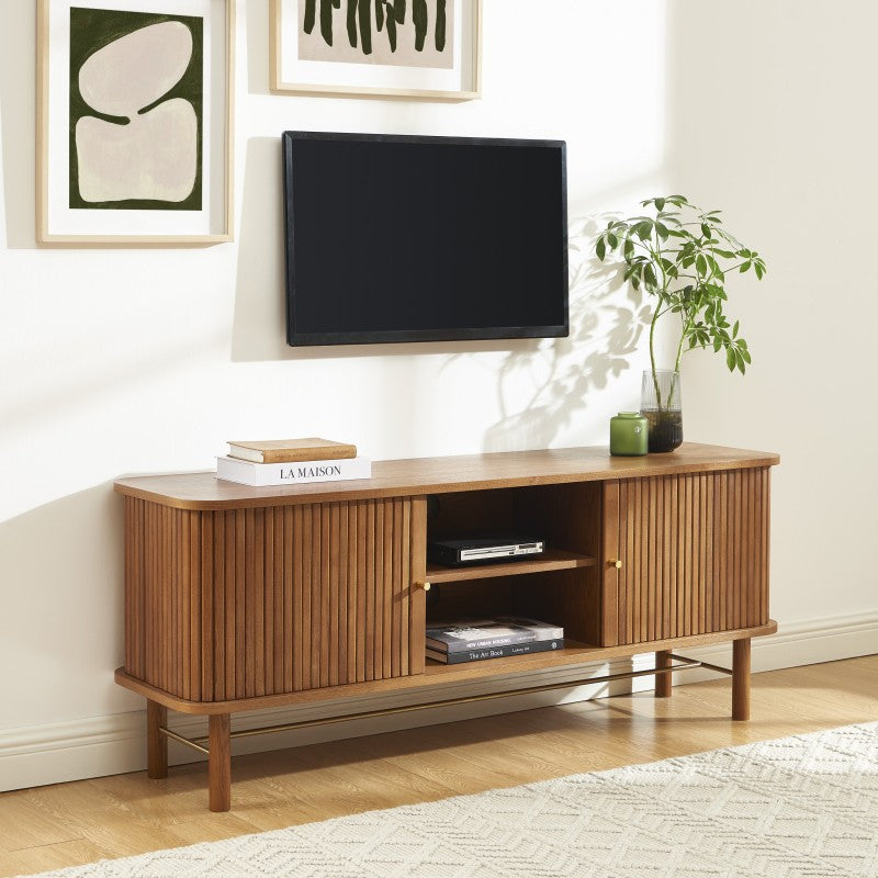 ERNEST Ash Veneer TV Stand with Tambour Doors - Dark wood