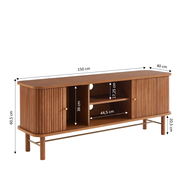 ERNEST Ash Veneer TV Stand with Tambour Doors - Dark wood