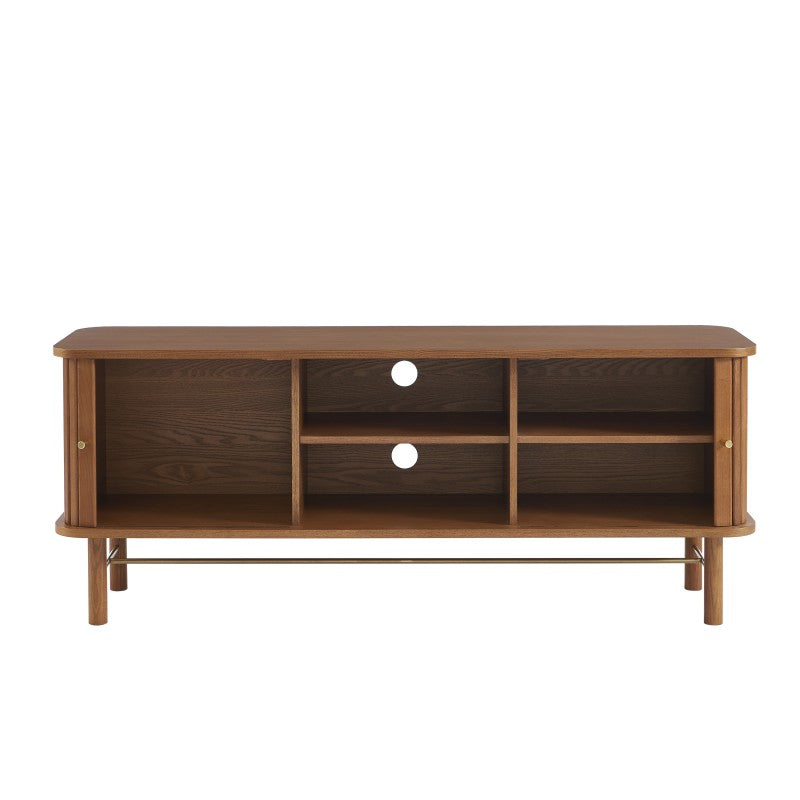 ERNEST Ash Veneer TV Stand with Tambour Doors - Dark wood