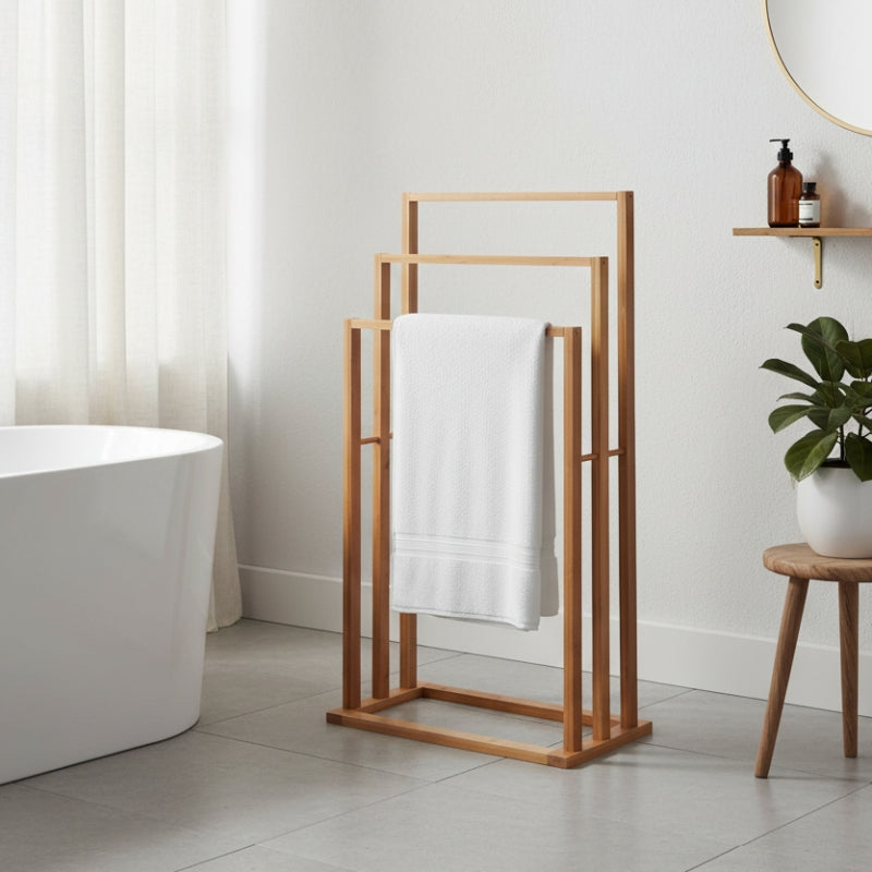 USO bamboo towel rack with 3 hooks - Natural wood