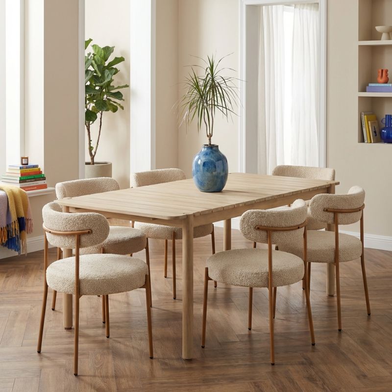 SAMOA Dining Table Set wiith 6 NOA Chairs - Wood/Beige