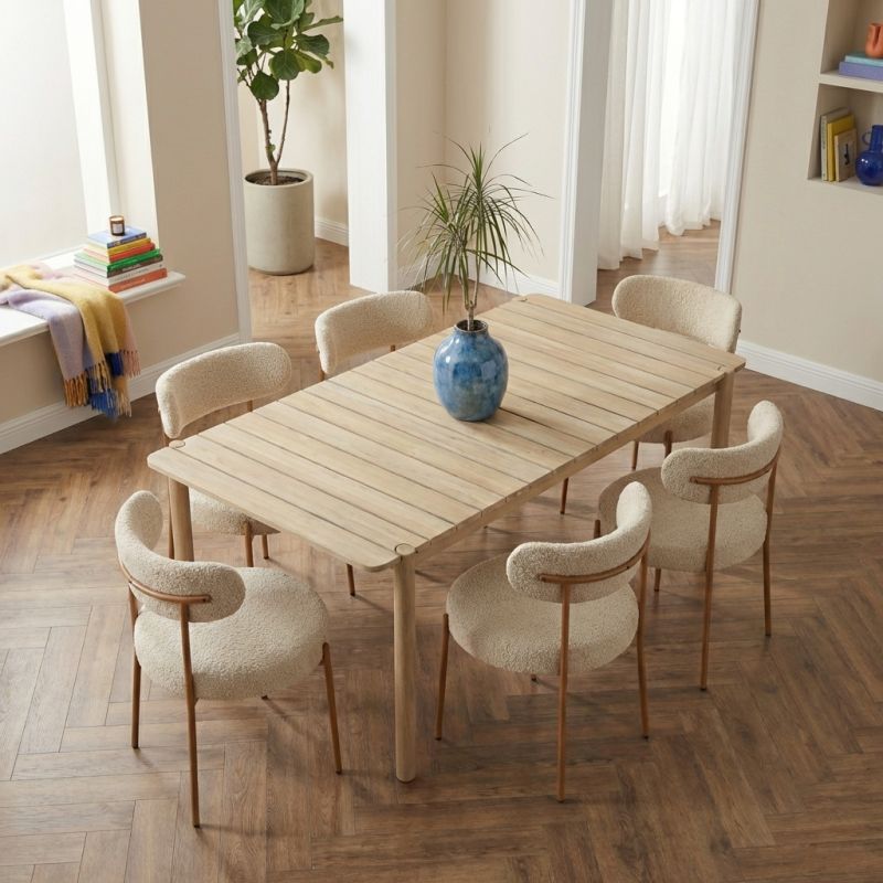 SAMOA Dining Table Set wiith 6 NOA Chairs - Wood/Beige