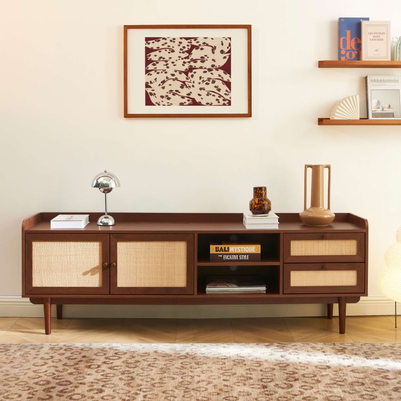 LEON Wood Veneer TV Unit - Dark wood
