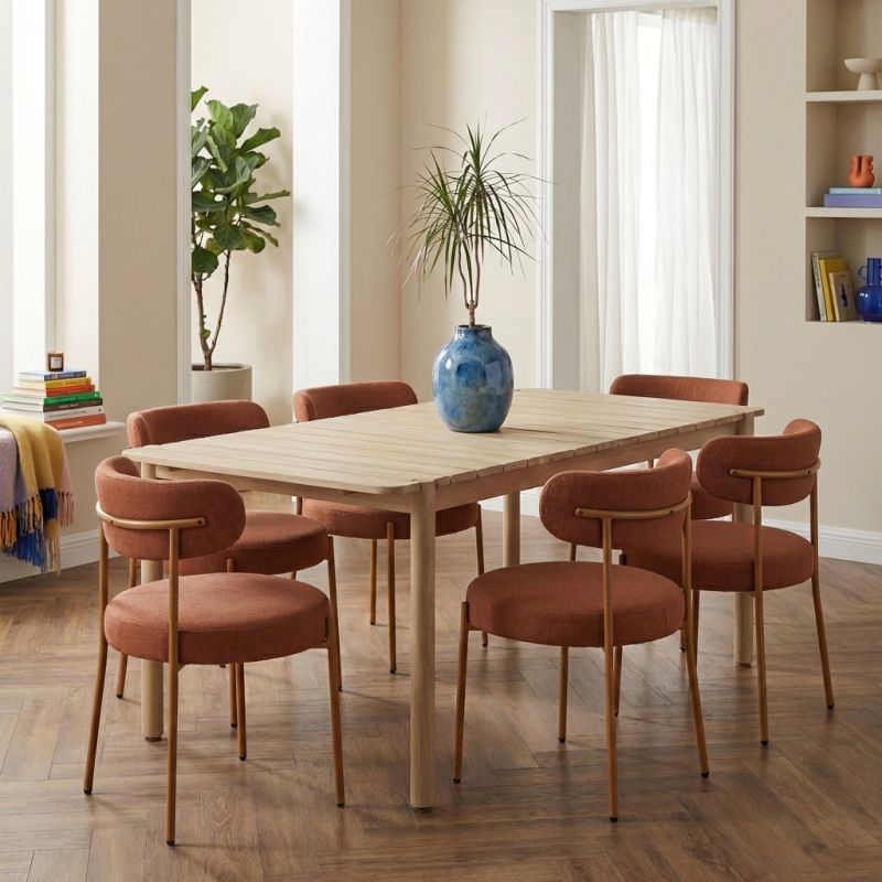 SAMOA Dining Table Set wiith 6 NOA Chairs - Wood/Terracotta